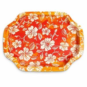 Orange Floral Rectangular Serving Tray